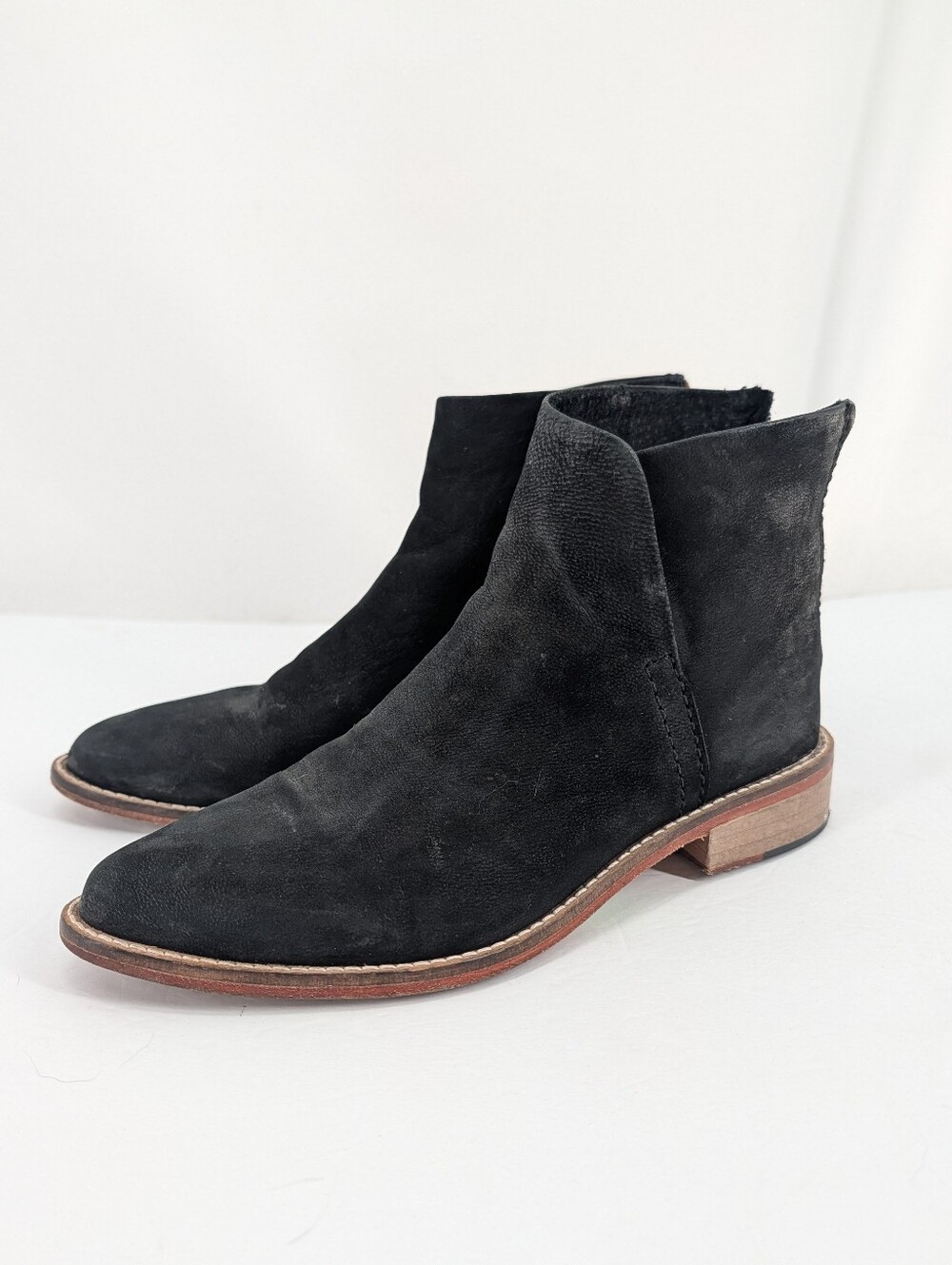 Free People Century Flat Ankle Boots Black Suede Leather Size 37/ 7